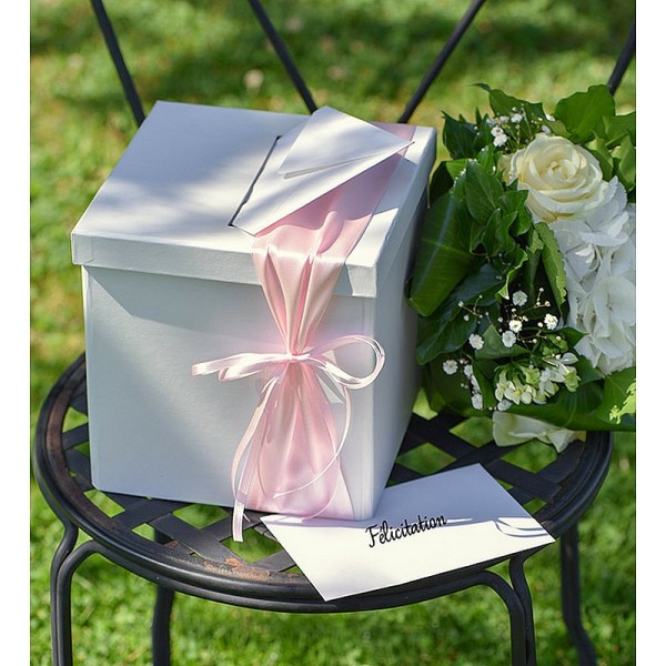 Urne pliable carré en carton blanc, 25x25 cm, tirelire chic et sobre, mariage - Photo n°3