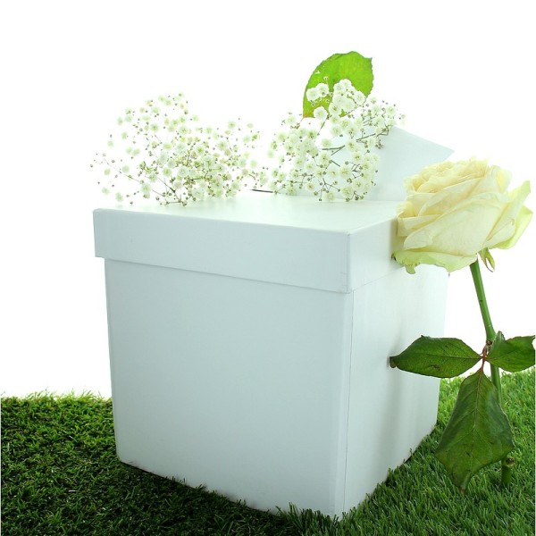Urne pliable carré en carton blanc, 25x25 cm, tirelire chic et sobre, mariage - Photo n°4