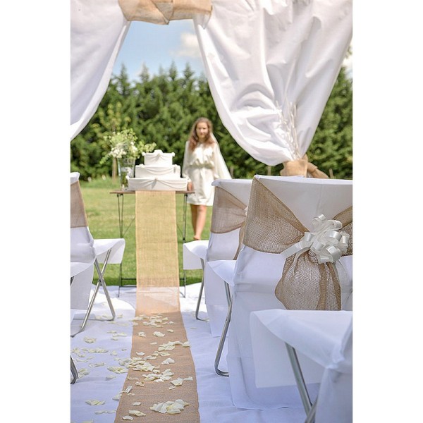 Chemin de table en toile de jute, 5 m x 26 cm, bords cousus, déco vintage champêtre et naturelle - Photo n°2