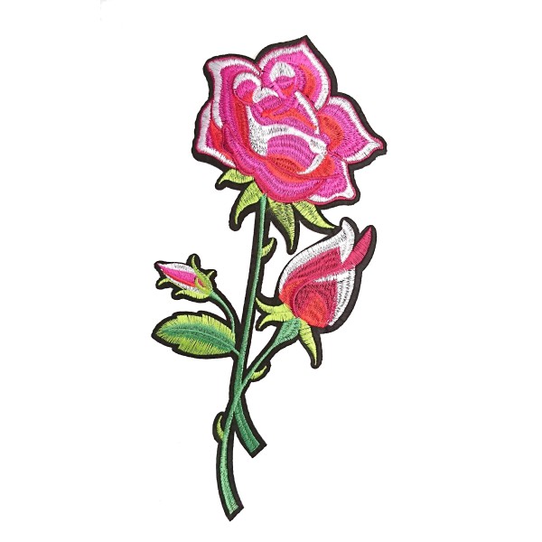 1 Grande rose brodée, patch thermocollant pour customisation 27 cm - Photo n°1