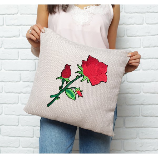 1 Grande rose rouge brodé, patch thermocollant 28 cm - Photo n°3