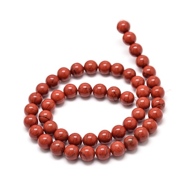 Fil de perles 45 ronde en pierre naturelle fabrication bijoux 8 mm JASPE ROUGE - Photo n°2