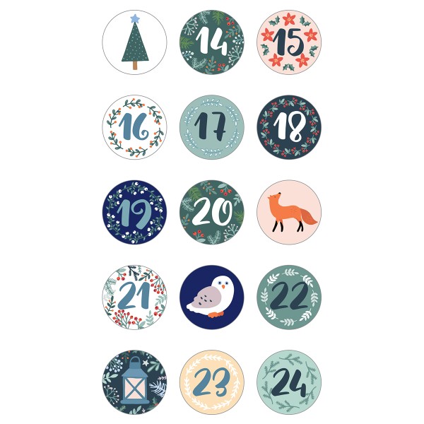 Stickers Ronds Artemio - Woodsy Christmas - Calendrier de l'Avent - 2 feuilles - Photo n°3