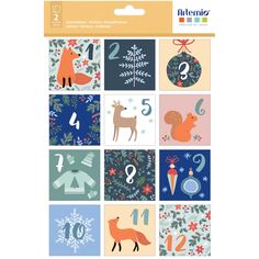 Stickers Calendrier de l'Avent - Woodsy Christmas - 5 x 5 cm - 24 pcs