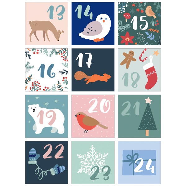 Stickers Calendrier de l'Avent - Woodsy Christmas - 5 x 5 cm - 24 pcs - Photo n°3
