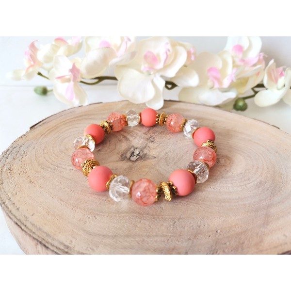 Kit bracelet fil élastique et perles en verre rose - Kit bracelet - Creavea