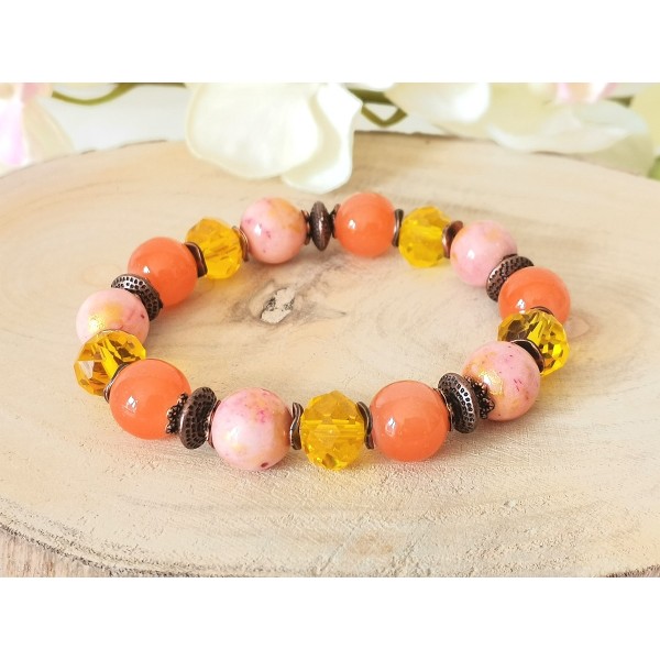 Kit bracelet fil élastique perles jade orange pale - Photo n°1
