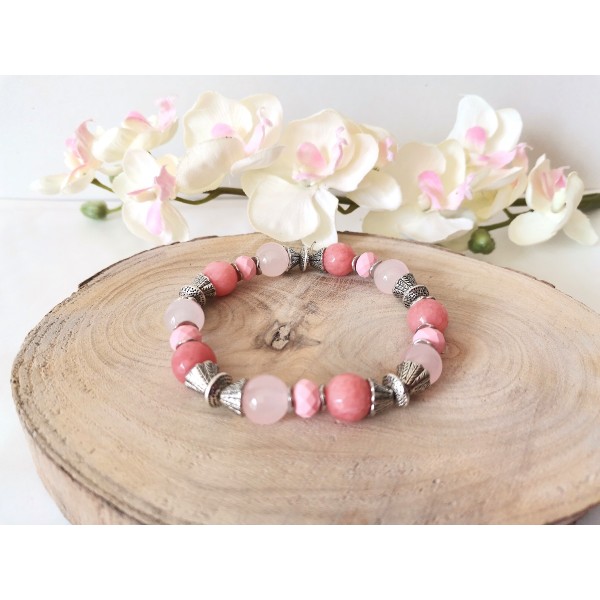 Kit bracelet fil élastique perles jade vieux rose - Photo n°2