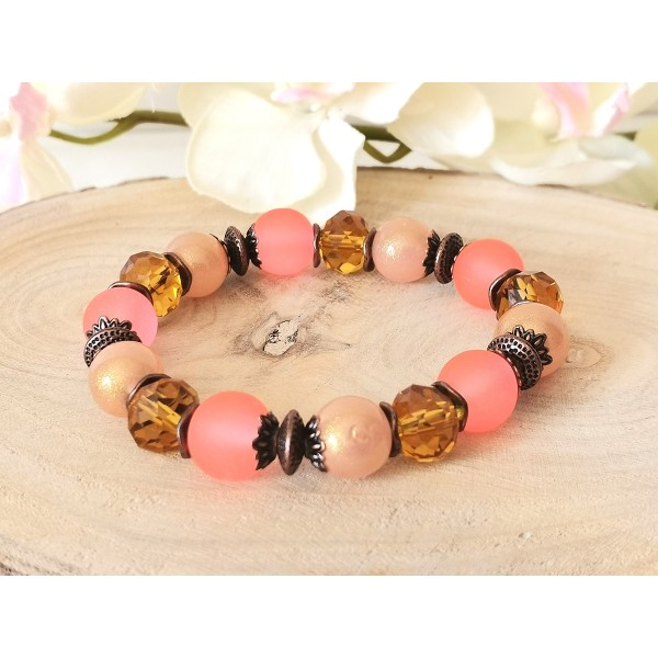 Kit bracelet fil élastique perles en verre orange et ambre - Photo n°1
