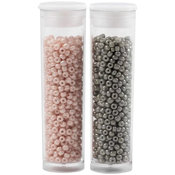 Lot de perles de rocaille - Vieux rose et Gris clair - 1,7 mm - 2 x 7 g - Photo n°1