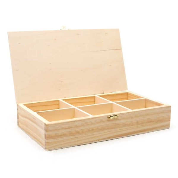 Boîte à tisane en bois 6 cases à décorer - 30 x 16 x 6 cm - Photo n°1