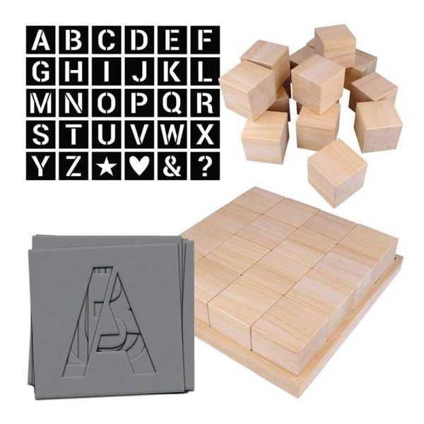 Cubes en bois Alphabet à faire soi-même - 6 cm - Photo n°1