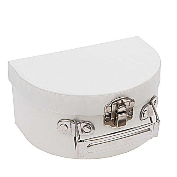 Petite valise en carton semi-circulaire blanche à décorer - 12 x 9 x 6 cm - Photo n°1
