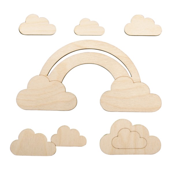 Arc en ciel et nuages en bois 16,8 x 8,3 cm - Photo n°1