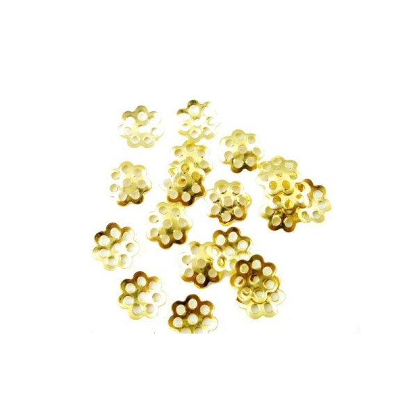 100 Calottes Perles Coupelles Ajoure Fleur doré 6mm - Photo n°1