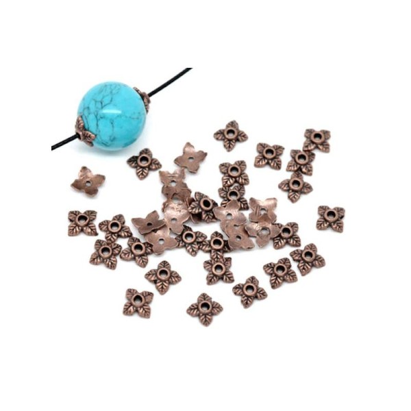 50 calottes - coupelles pour perles - Forme feuille cuivré - Photo n°1