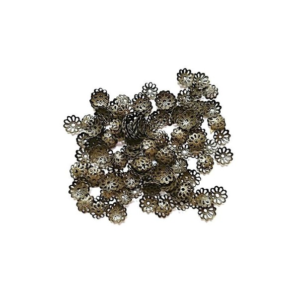100 Accessoire Perles calotte Coupelles fleur bronze - Photo n°1