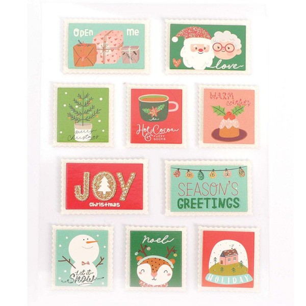 10 stickers timbres de Noël effet 3D glitter - Photo n°1
