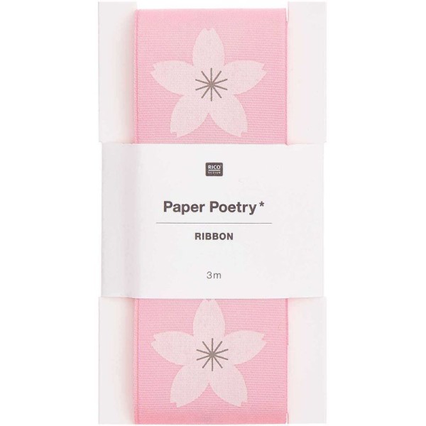 Ruban de taffetas rose - motif Sakura - Photo n°1