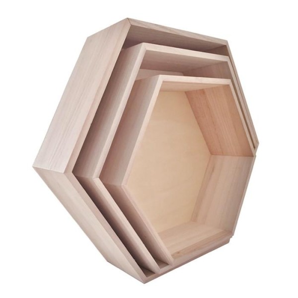 Trois étagères hexagonales en bois - Photo n°1