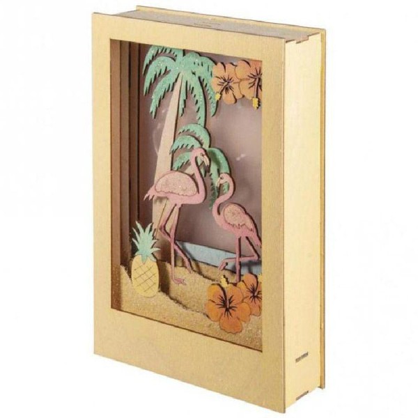 Cadre décoratif en bois à motif 3D - 20 x 30 x 6,7 cm - Flamant - Photo n°1