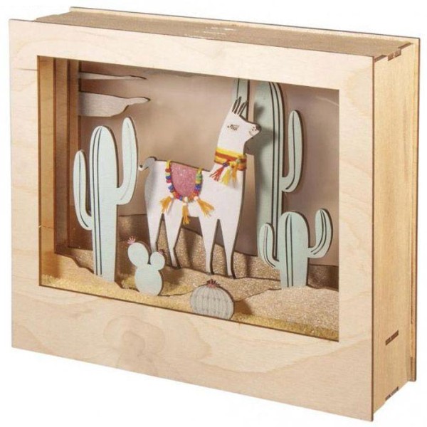 Cadre décoratif en bois à motif 3D - 24 x 20 x 6,9 cm - Lama - Photo n°1