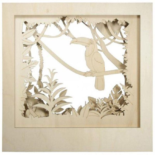Cadre décoratif en bois XL à motif 3D - 53 x 53 x 14,5 cm - Toucan - Photo n°1