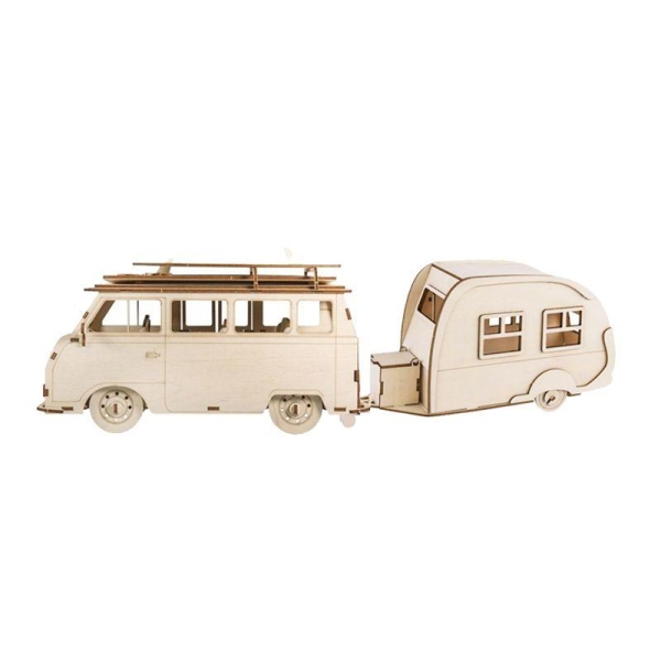 Maquettes en bois 3D à customiser : Camping car et caravane - Photo n°1