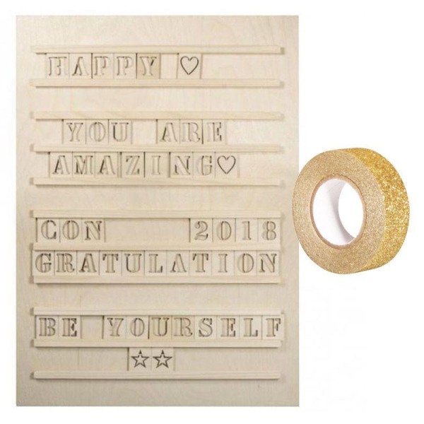 Tableau à lettres Letterboard bois 30 x 42 cm + 96 lettres + masking tape doré à paillettes 5 m - Photo n°1