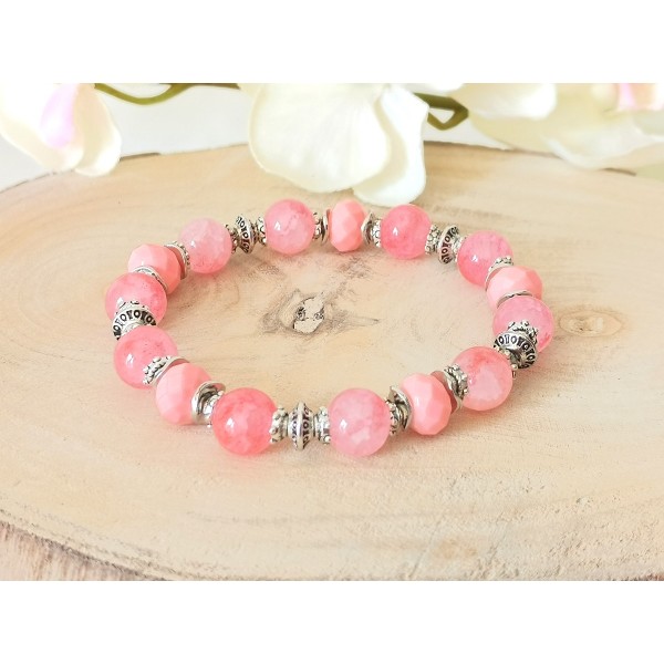 Kit bracelet perles en verre rose orangé - Photo n°1