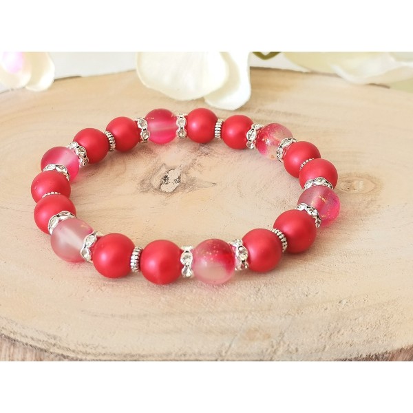 Kit bracelet perles en verre rouge - Photo n°1