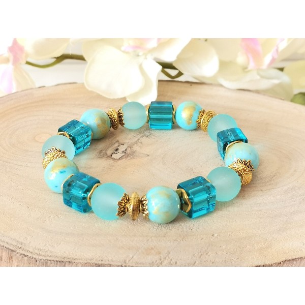 Kit bracelet fil élastique perles jade bleu - Photo n°1
