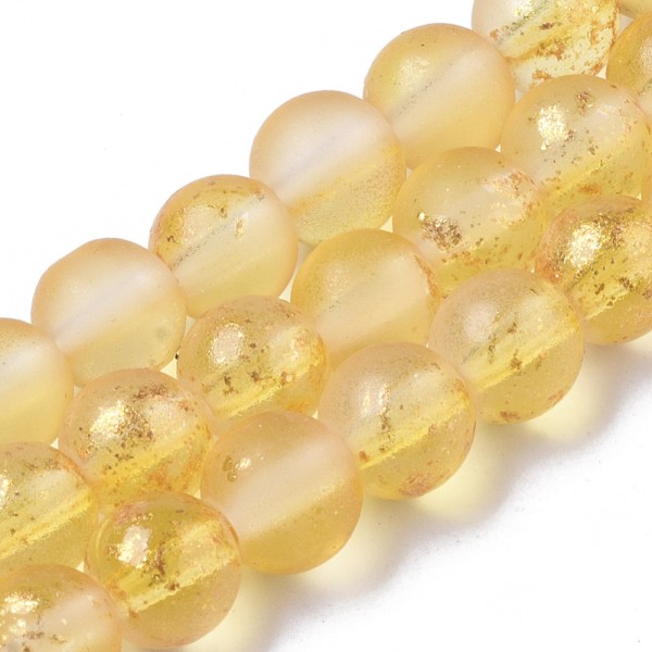 Fil de 60 perles de verre givré avec feuille d'or 6 mm JAUNE - Photo n°1