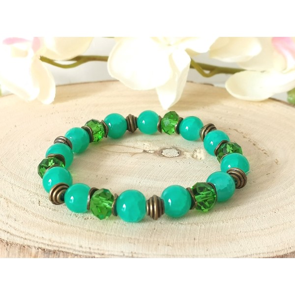 Kit bracelet perles en verre vertes et apprêts bronze - Photo n°1