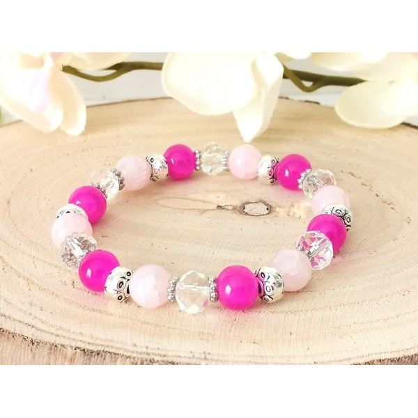 Kit bracelet perles en verre rose et cristal - Photo n°1
