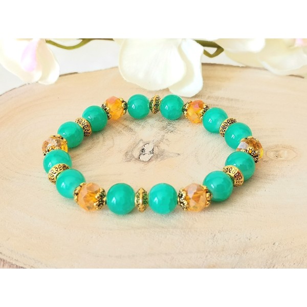 Kit bracelet perles en verre vertes et à facette orange - Photo n°1