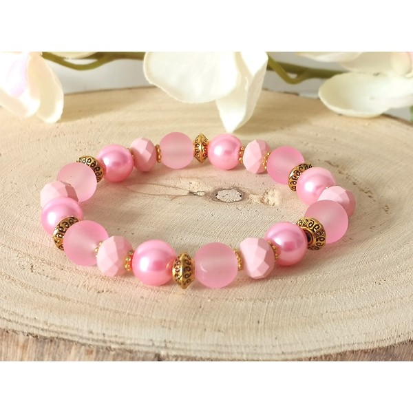 Kit bracelet perles en verre rose - Photo n°1