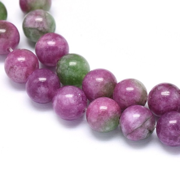Fil de 46 perles ronde naturelle jade teintée fabrication bijoux 8 mm VERT ROSE - Photo n°2