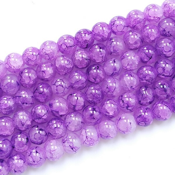 98 perles ronde en verre craquelé fabrication bijoux 8 mm VIOLINE - Photo n°1