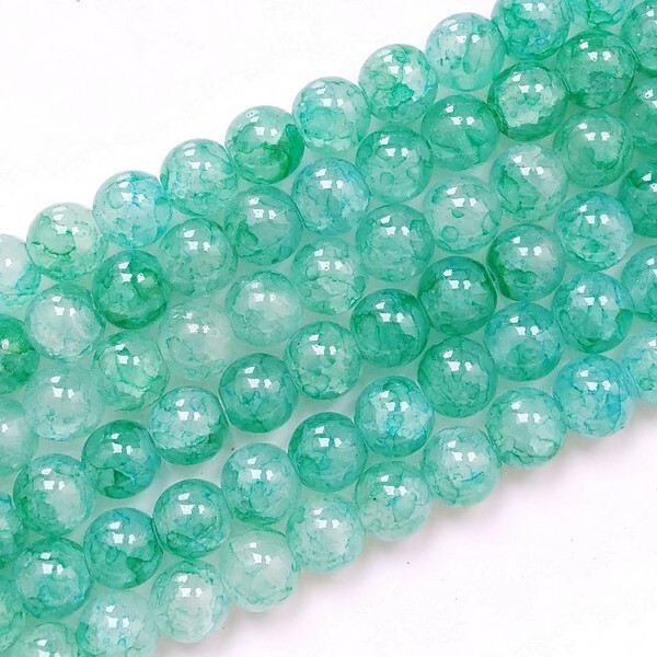 98 perles ronde en verre craquelé fabrication bijoux 8 mm VERT - Photo n°1