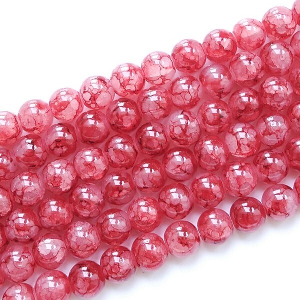 98 perles ronde en verre craquelé fabrication bijoux 8 mm ROUGE - Photo n°1