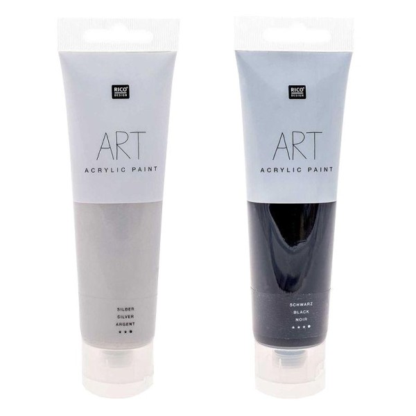 2 Tubes De Peinture Acrylique 100 Ml - Noir & Argent - Photo n°1