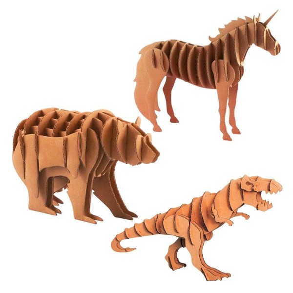 3 Maquettes À Monter En Carton - Tyrannosaure, Licorne, Ours - Photo n°1