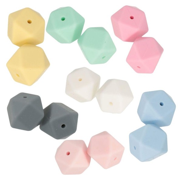 14 Perles En Silicone Hexagonales 17 Mm - Multicolore - Photo n°1