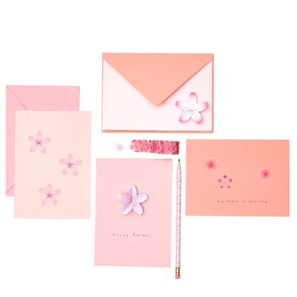 12 Cartes Et Enveloppes Roses Sakura B6 - Photo n°1