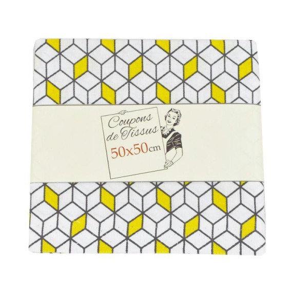 Coupon de tissu en coton 50x50 coll. Cube jaune et blanc - Photo n°1