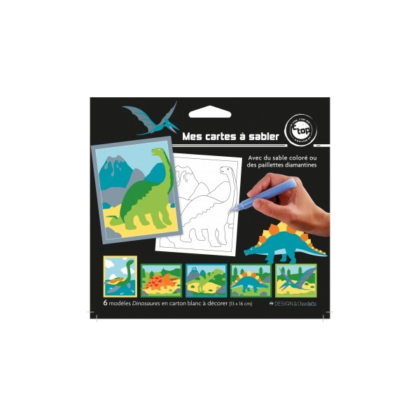6 cartes sable paillette - Dinosaures - Activités pour enfant - Photo n°1