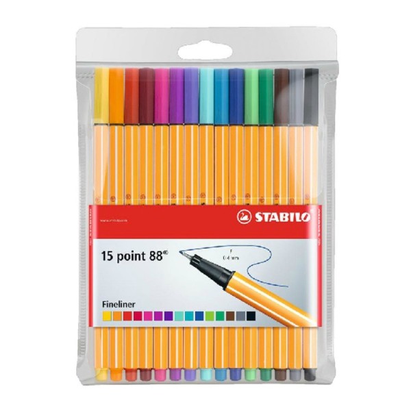 Pochette de 15 stylos-feutres STABILO point 88 - pointe fine - coloris assortis - Photo n°1