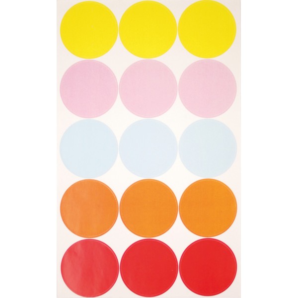 Gommettes rondes - Assortiment couleurs pastel - 4 planches - 60 pièces - Photo n°1