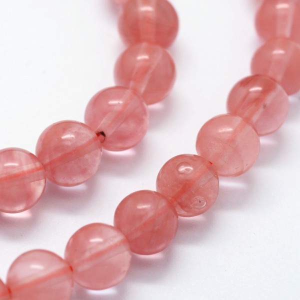 Fil de 35 perles ronde en pierre naturelle fabrication bijoux 10 mm QUARTZ CERISE - Photo n°3
